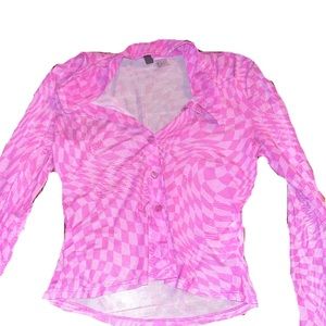 H&M purple mesh button up top